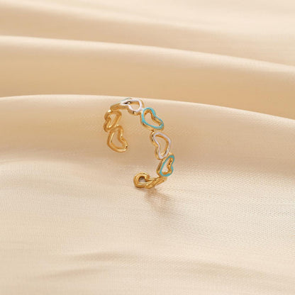 Small and exquisite women's stainless steel creative opening adjustable hollow heart ring