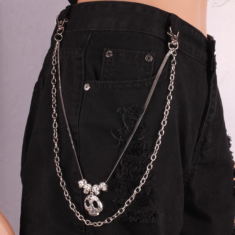 Alternative skull accessories metal pants chain big ghost head dark hip-hop personality trend waist chain