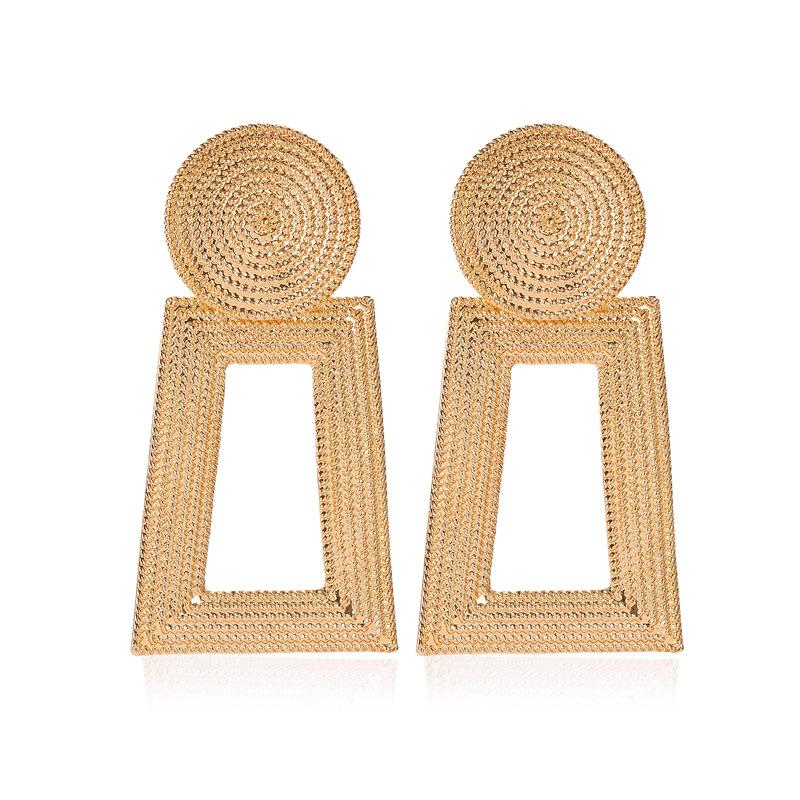 Frosty hollow trapezoidal earrings temperament geometric pendant earrings female square pattern metal earrings