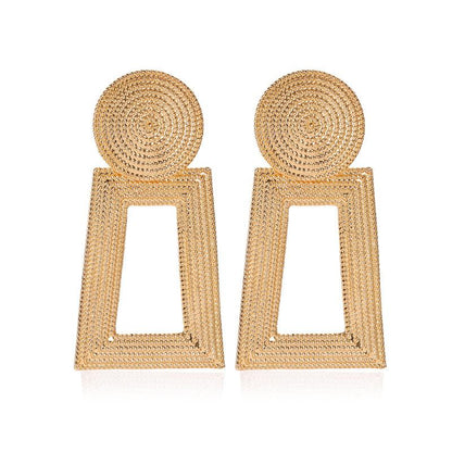 Frosty hollow trapezoidal earrings temperament geometric pendant earrings female square pattern metal earrings