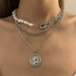 Jewelry Temperament Imitation Pearl Chain Stitching Necklace Retro Hip Hop Queen Avatar Pendant Necklace