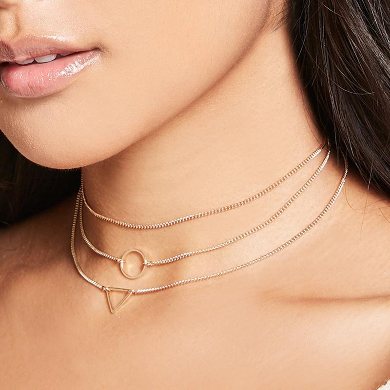 Shangxin Triangular Necklace Round Necklace Ornament Geometric Necklace Necklace Three Sets