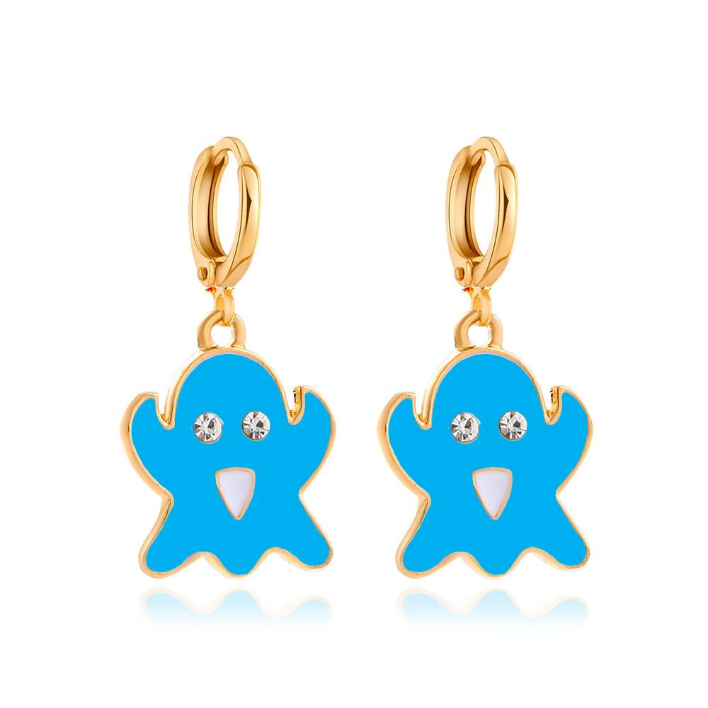 Drip oil color ghost earrings exaggerated funny alloy cartoon ghost face earrings Halloween gift