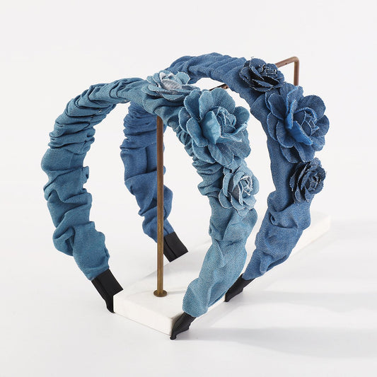 F5154 creative personality denim pleated headband elegant rose temperament retro headband hairpin female