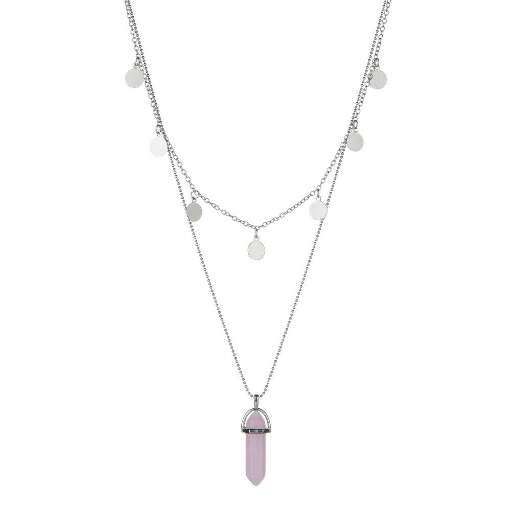 Fashion Retro Resin Hexagon Pillar Pendant Necklace Round Iron Plate Clavicle Chain Necklace Accessories