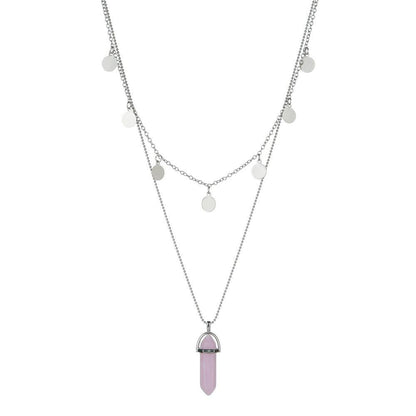 Fashion Retro Resin Hexagon Pillar Pendant Necklace Round Iron Plate Clavicle Chain Necklace Accessories