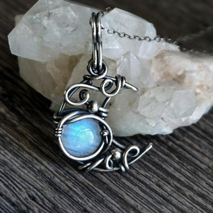 Summer Jewelry Moonstone Pendant Necklace Women Vintage Bohemian Moon Jewelry