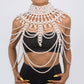 C419 Retro Exaggerated Heavy Industry Pearl Shawl Layered Tribal Hollow Weave Sexy Body Chain