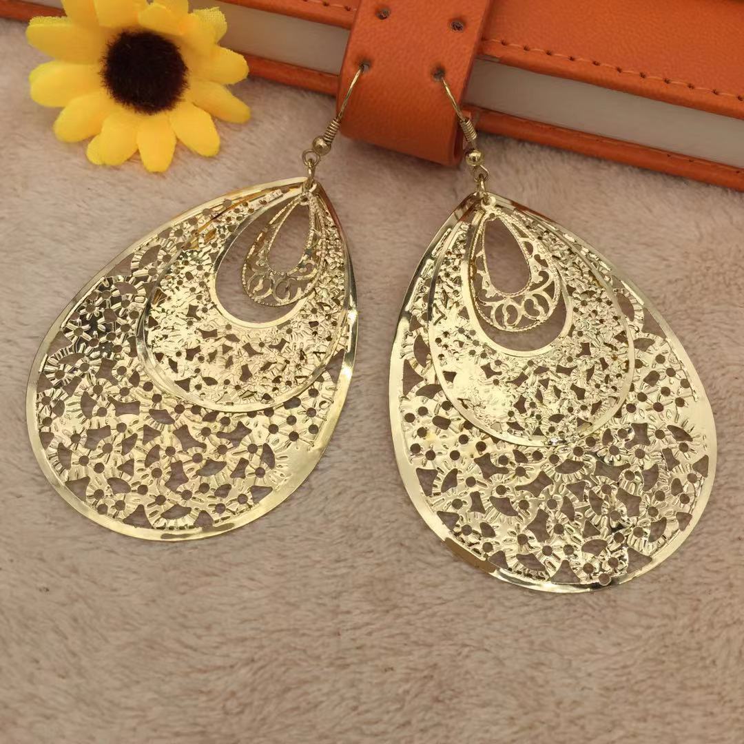 Indian Hollow Out Multi-layer Big Water Drop Earrings Ladies Earrings