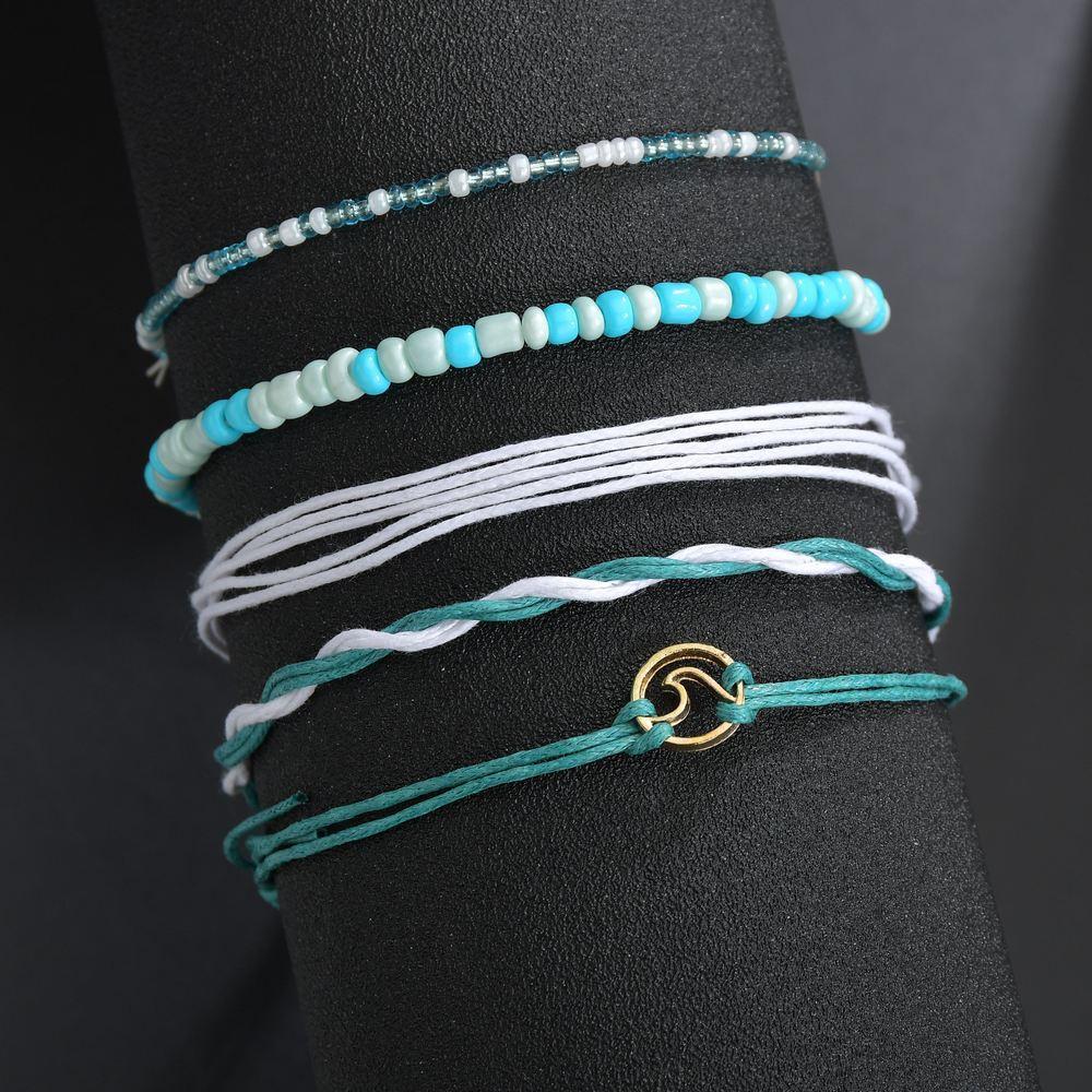 Fashionable anklet vintage beaded leather rope braided surf wave multi-layered anklet anklet