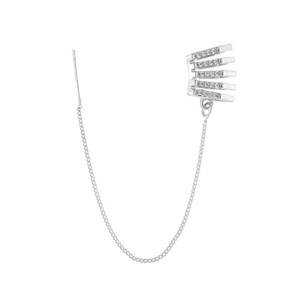 Ins long tassel ear clip female personality temperament diamond-studded one-piece ear wire ear bone clip net red earrings tide