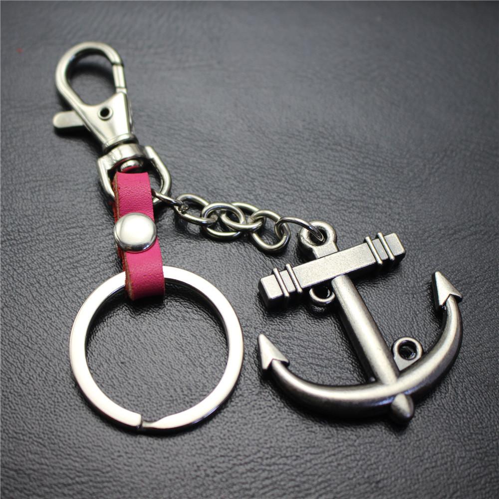 Sailing diary, big anchor, alloy key chain, leather middleware, accessories, key ring, bag, pendant