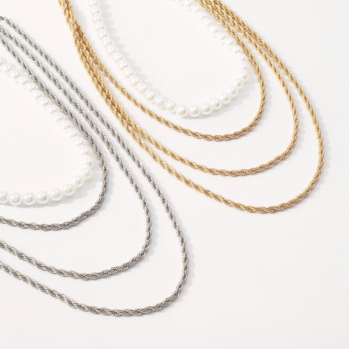 N145 Ethnic Exaggerated Stacked Necklace Pearl Retro Twist Chain Fashion Personality Generous Necklace