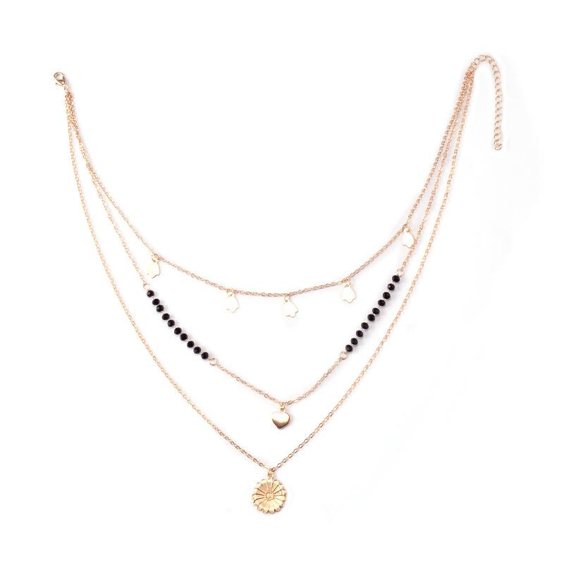 Explosive Jewelry Simple Fashion Peach Heart Sunflower Multilayer Necklace Design Sense of Stacking Necklace Women