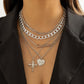 Jewelry retro multi-layer embossed cross portrait necklace hip-hop personality letter chain necklace