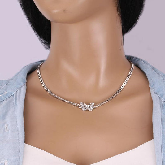 Simple personality alloy flash diamond butterfly collarbone chain punk hip-hop flash diamond butterfly bracelet