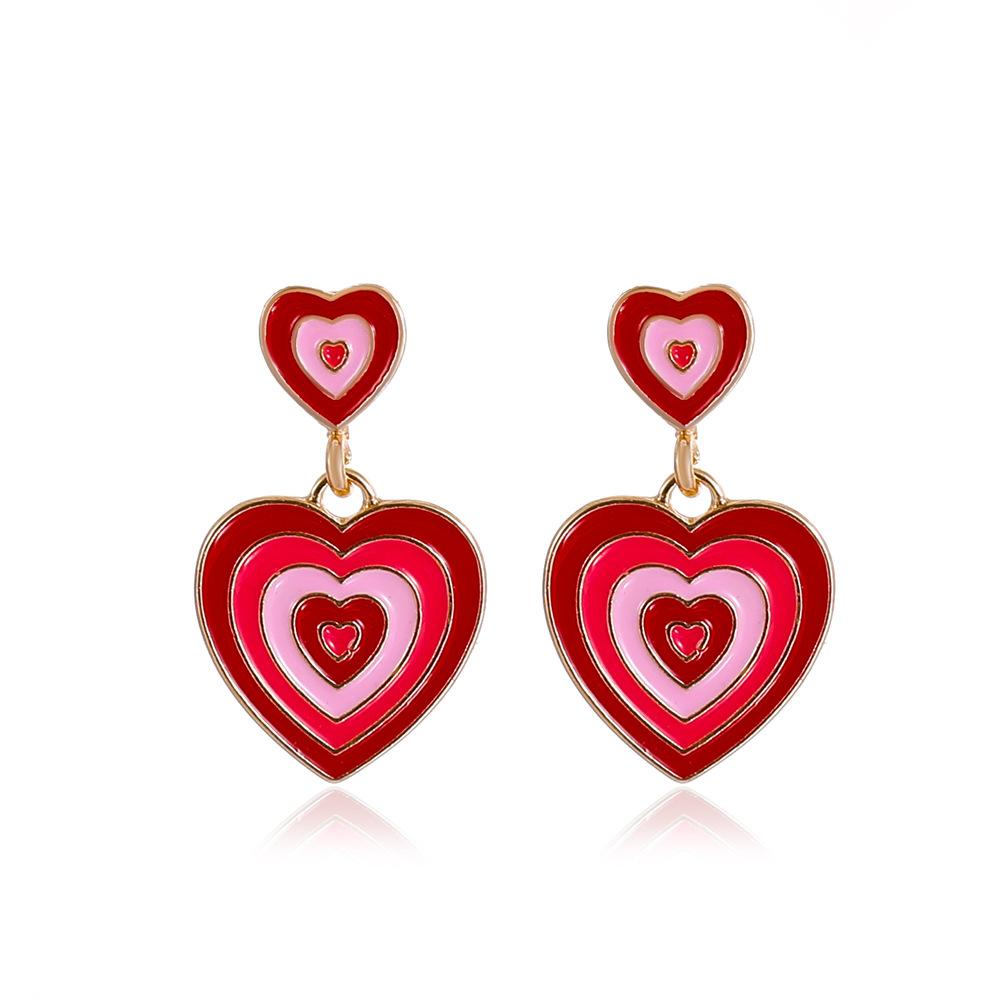 Ins color matching love earrings female retro fashion personality alloy drop nectarine peach heart earrings