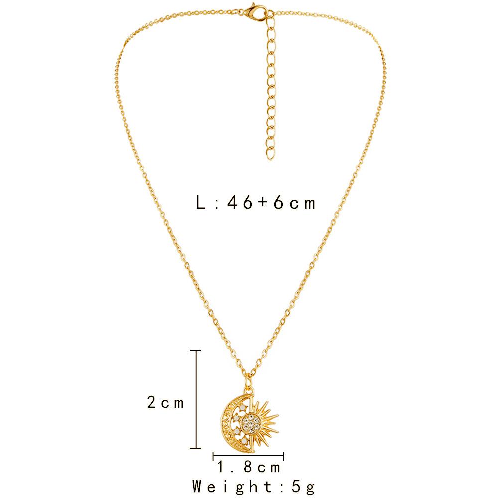 Fashion simple ladies metal hollow moon sun full diamond pendant necklace choker clavicle chain