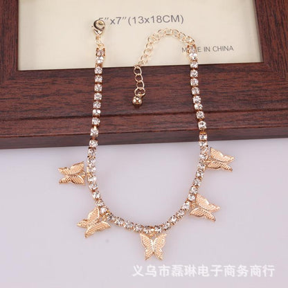 Diamond Butterfly Net Red Anklet Sexy Foot Decoration Simple Personality Flash Diamond Female Tassel Anklet Anklet