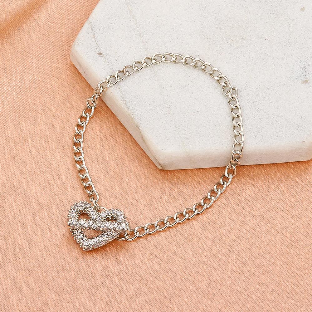 Ins minimalist love bracelet female retro fashion copper inlaid zircon heart-shaped OT buckle bracelet personalized jewelry female