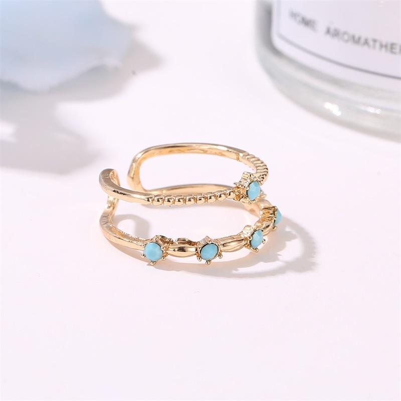 Double-layer hollow ring simple diamond opening adjustable ring female personality u-shaped index finger ring