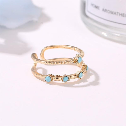Double-layer hollow ring simple diamond opening adjustable ring female personality u-shaped index finger ring