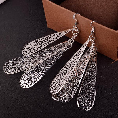 Retro multi-layered hollow water drop long earrings Indian Baroque women's earrings