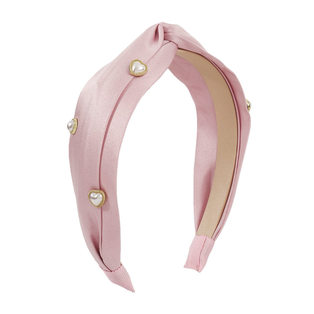 F477 French elegant solid color retro headband heart-shaped romantic pearl geometric cross satin cloth headband