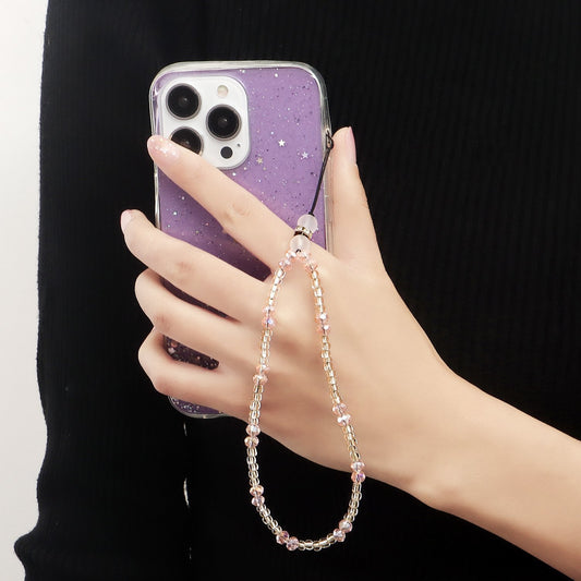 Jewelry Transparent Rice Beads Pink Crystal Beads Contrasting Color Mobile Phone Chain Fashion Trendy Mobile Phone Ornament