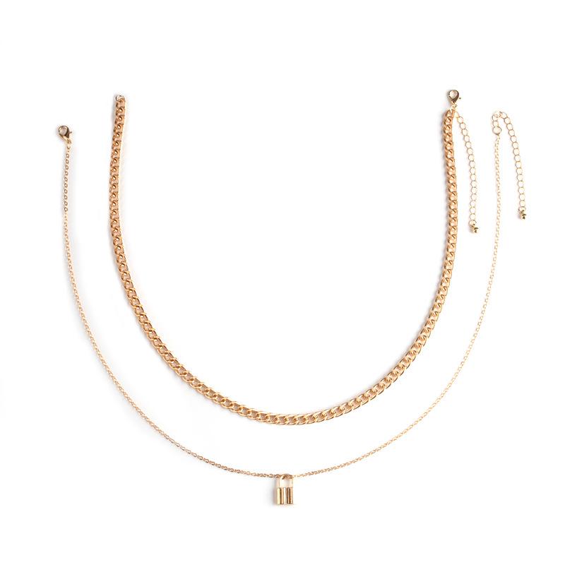 Necklace female clavicle chain niche trendy ins simple cold hip-hop padlock double-layer set chain bouncy di net red accessories