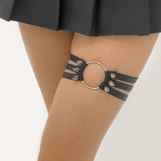 C26 Jewelry Fashion Personality Rivet Ring Leg Decoration Hip Hop Punk Sexy Elastic Leg Ring