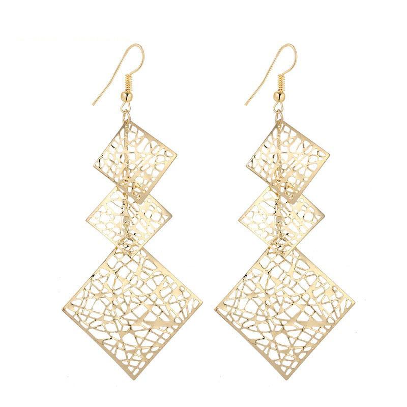 Multi-level rhombus personality hollow earrings retro earrings direct supply earrings