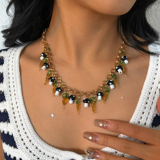 N9662 Creative Simple Necklace Pastoral Small Fresh Mushroom Pepper Personalized Geometric Fashion Necklace