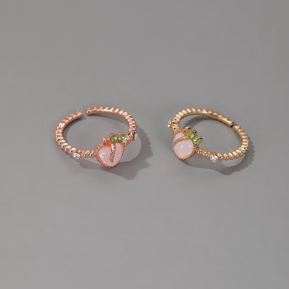 Sweet pink peach ring summer fresh love cat's eye stone open ring Mori student index finger ring