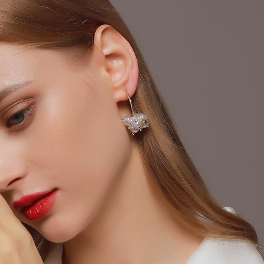 S925 silver needle multi-layer pearl earrings super fairy temperament C-shaped earrings female French celebrity earrings earrings