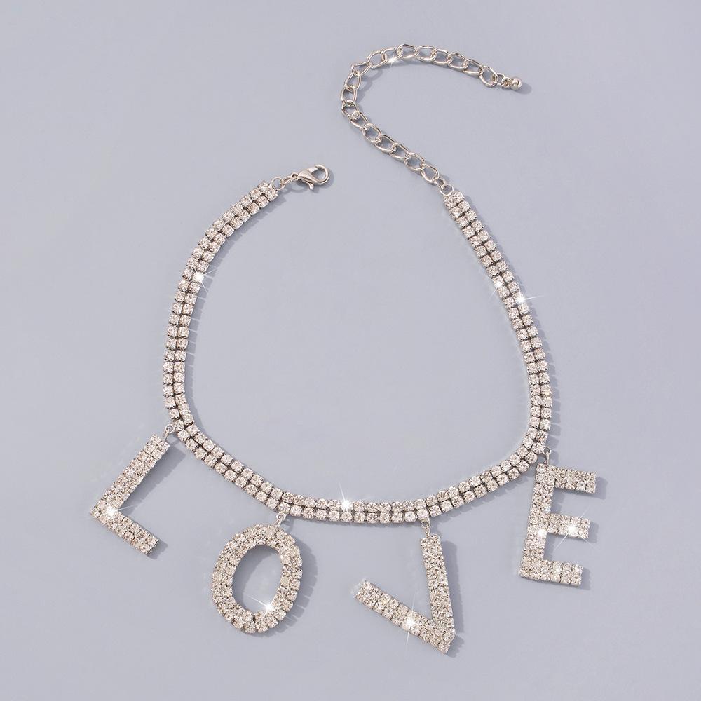 N9373 Exaggerated Net Red Necklace LOVE Full Diamond Light Luxury Temperament Necklace Personality Trendy Fashion Necklace Female