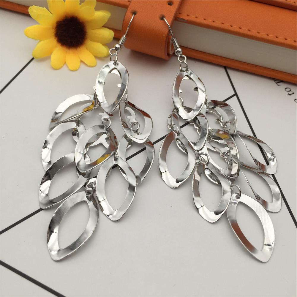 Three-dimensional Oval Hollow Hoop Earrings Long Women's Earrings Jewelry