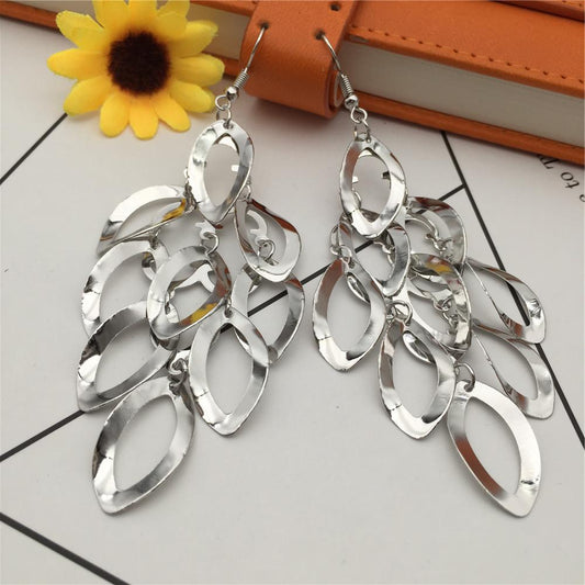 Three-dimensional Oval Hollow Hoop Earrings Long Women's Earrings Jewelry