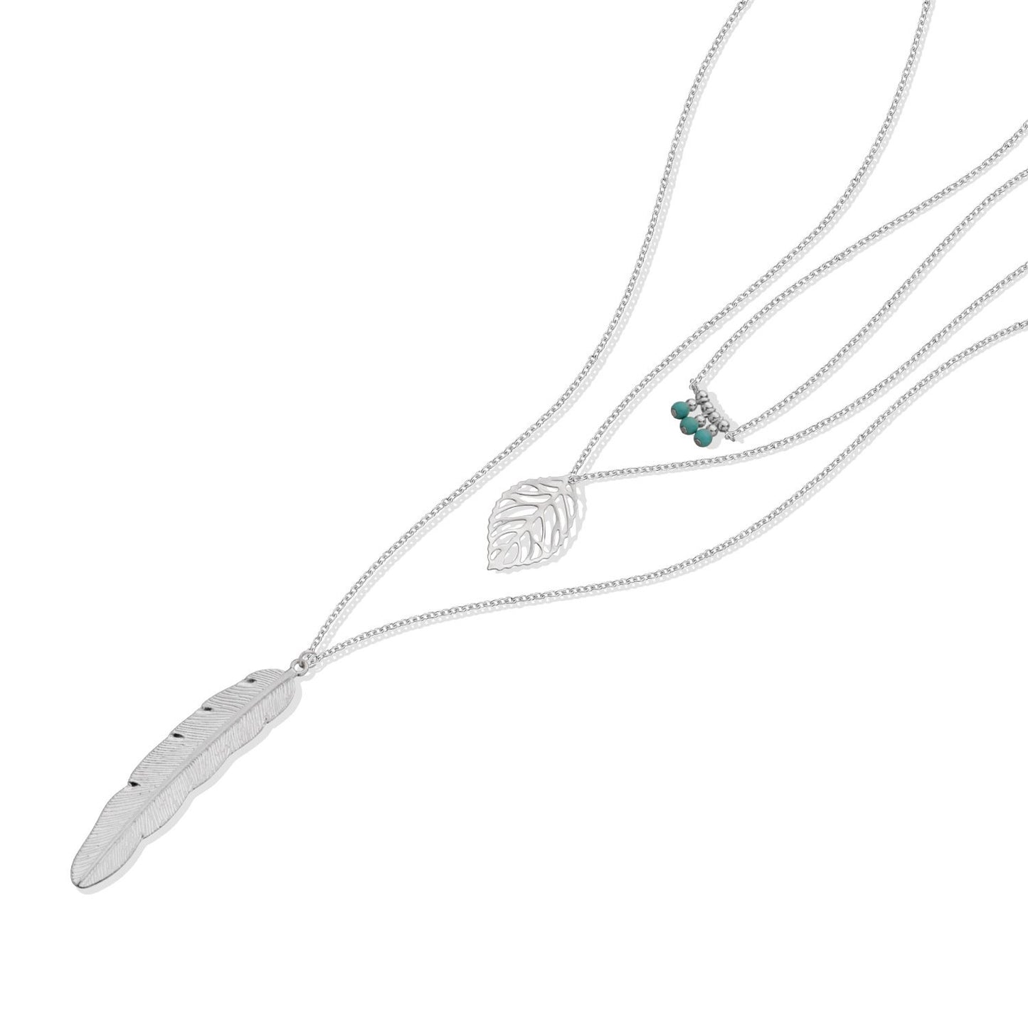 Women's Necklace Multilayer Jewelry Fashion Versatile Turquoise Leaves Handmade Beaded Feather Pendant Necklace