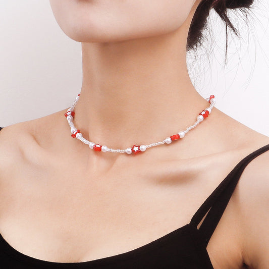 Jewelry bohemian colorful five-pointed star transparent rice bead choker necklace female ins