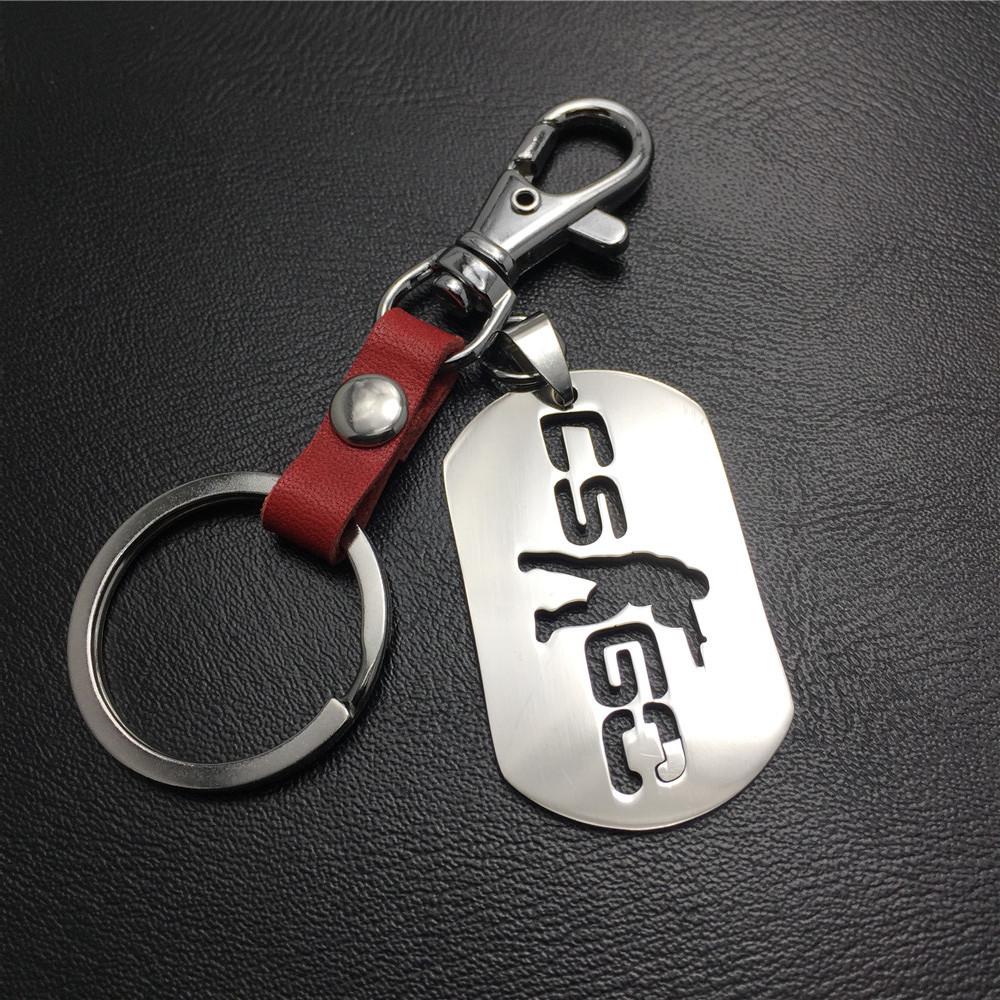 Anime Game CSGO Counter Strike Stainless Steel Pendant Leather Keychain Dog Buckle Waist Hanging Waist Decoration