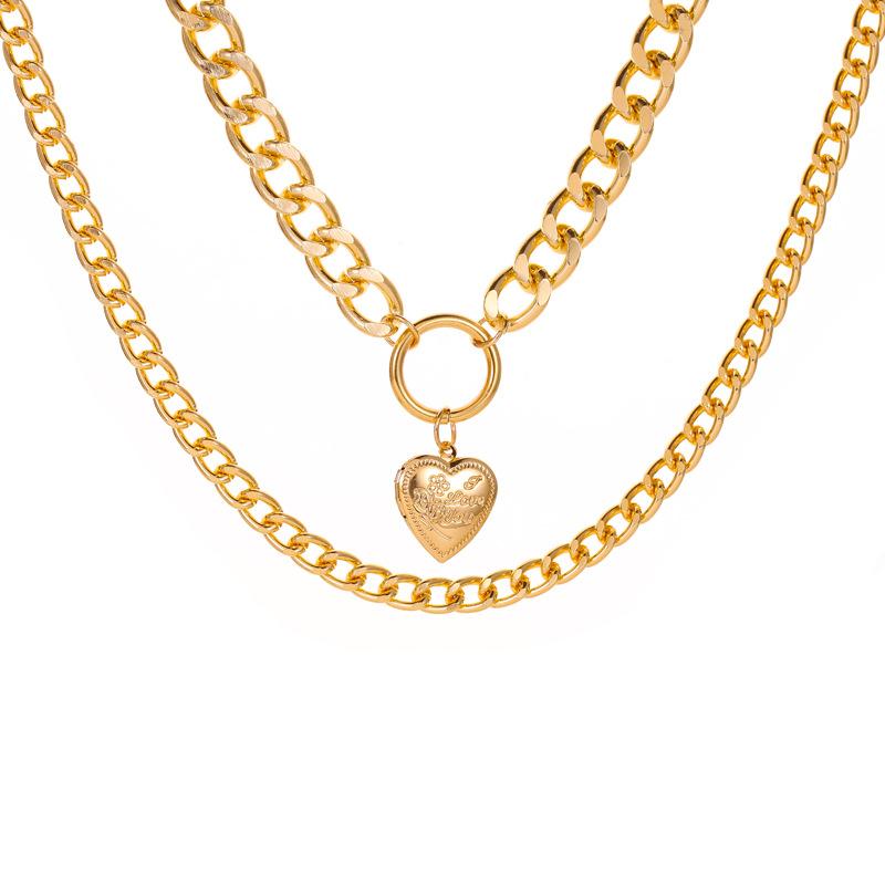 Jewelry Fashion Double Love Pendant Exaggerated Thick Chain Necklace Cold Street Shooting Sweater Chain