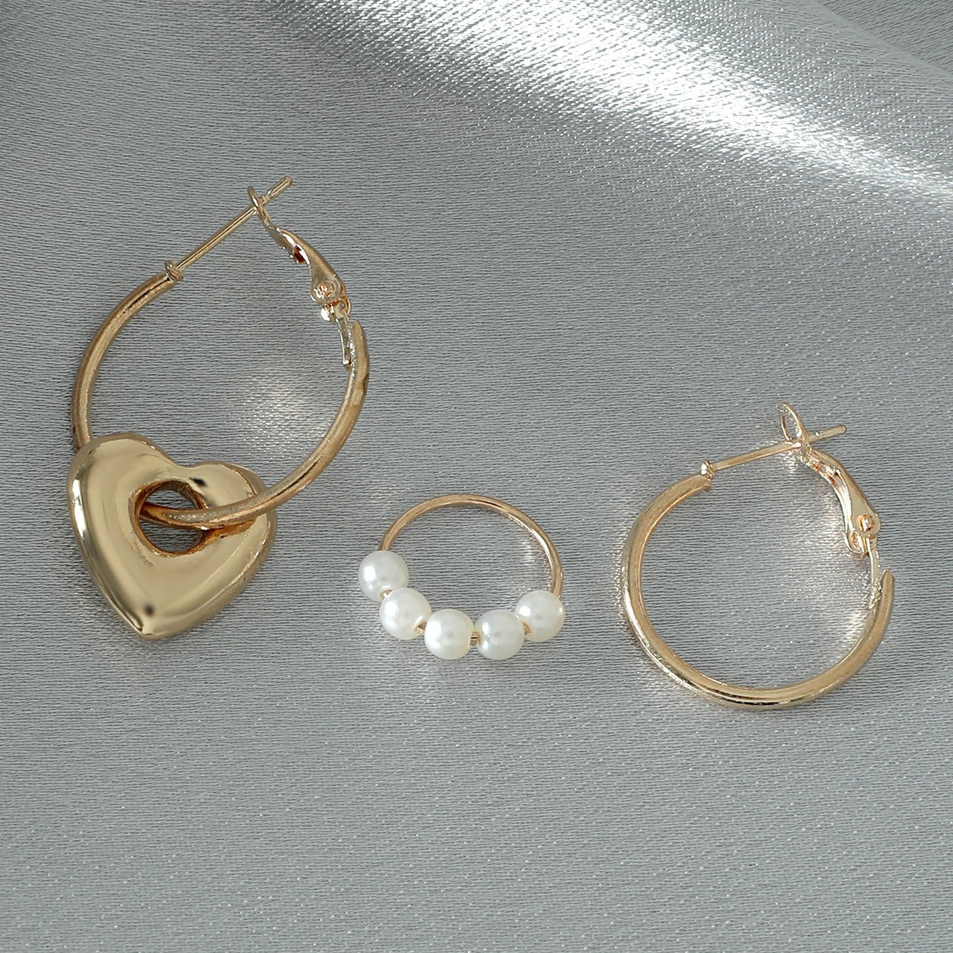 ins pearl love earrings set retro fashion metal geometric hoop earrings personality simple earrings