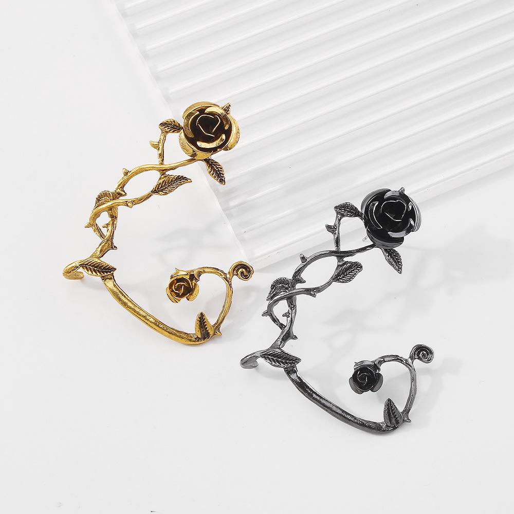 E141 retro dark earrings flirtatious rose exaggerated earrings old-fashioned winding exaggerated earrings