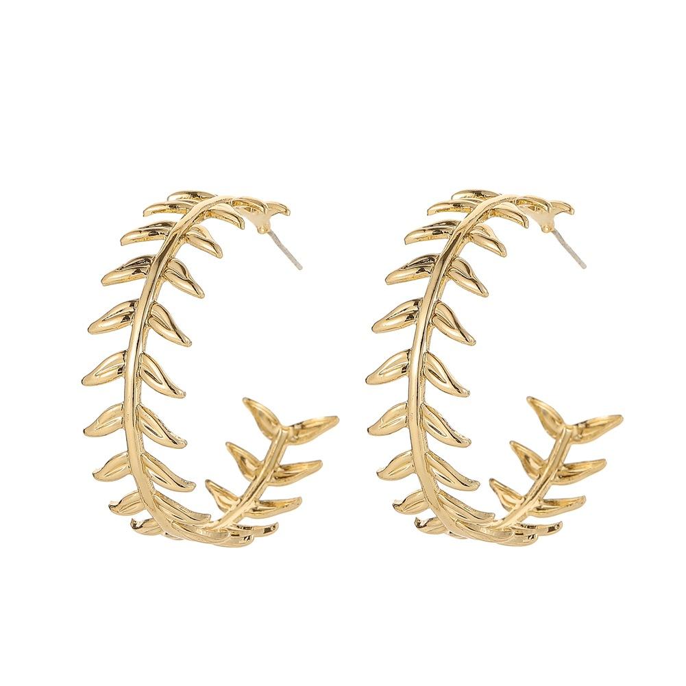 Autumn and winter simple C-shaped wheat earrings fashion retro temperament leaves all-match ladies earrings