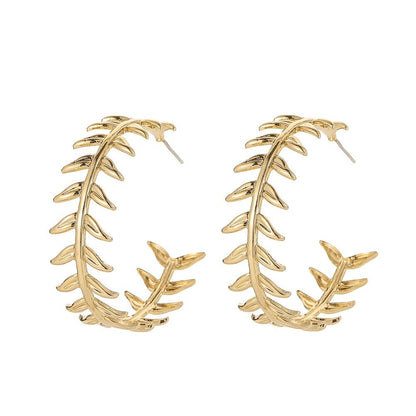 Autumn and winter simple C-shaped wheat earrings fashion retro temperament leaves all-match ladies earrings