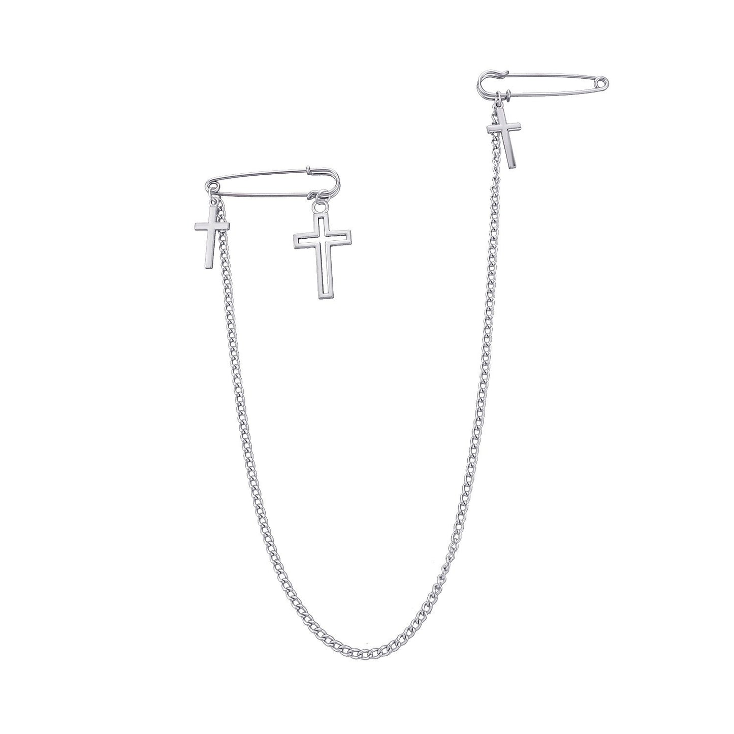 Jewelry Simple Cross Pendant Chain Brooch Men's and Women's Trendy Style Retro Personality Gender Pin Accessories
