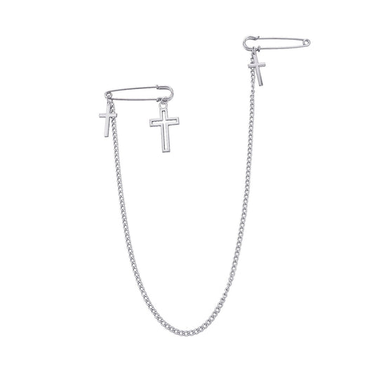Jewelry Simple Cross Pendant Chain Brooch Men's and Women's Trendy Style Retro Personality Gender Pin Accessories