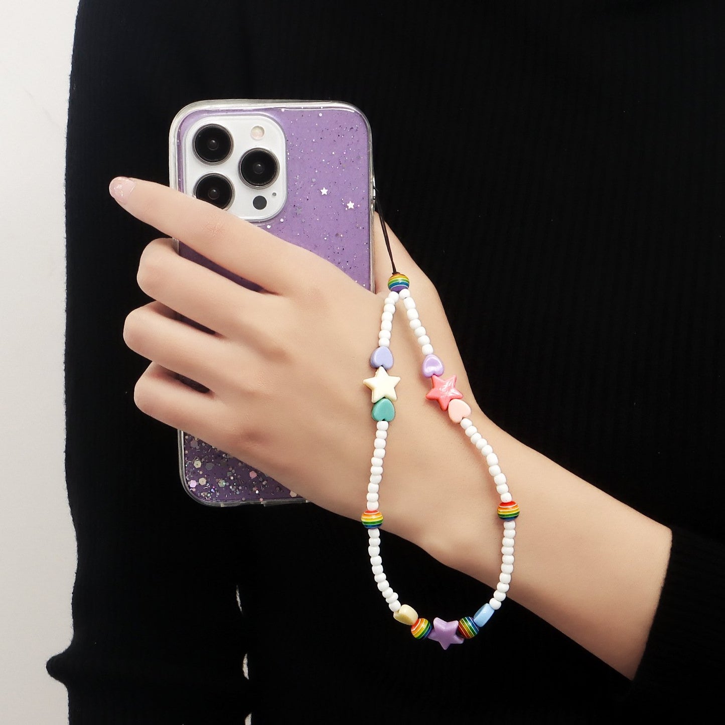 Jewelry multi-element five-pointed star white rice beads mobile phone beaded pendant ins bag pendant