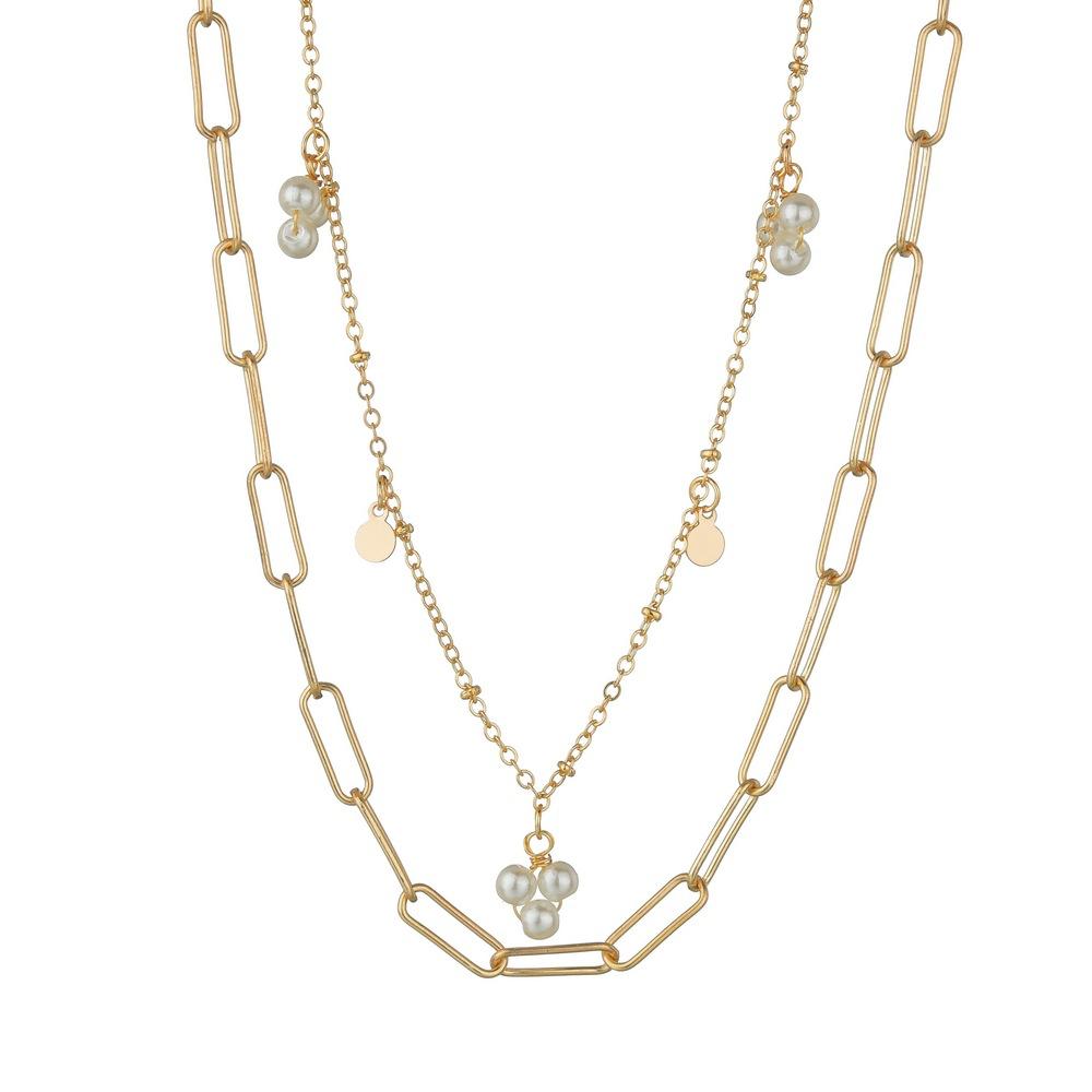 Simple Imitation Pearl Necklace Fashion Round Iron Sheet Multilayer Chain Necklace Accessories